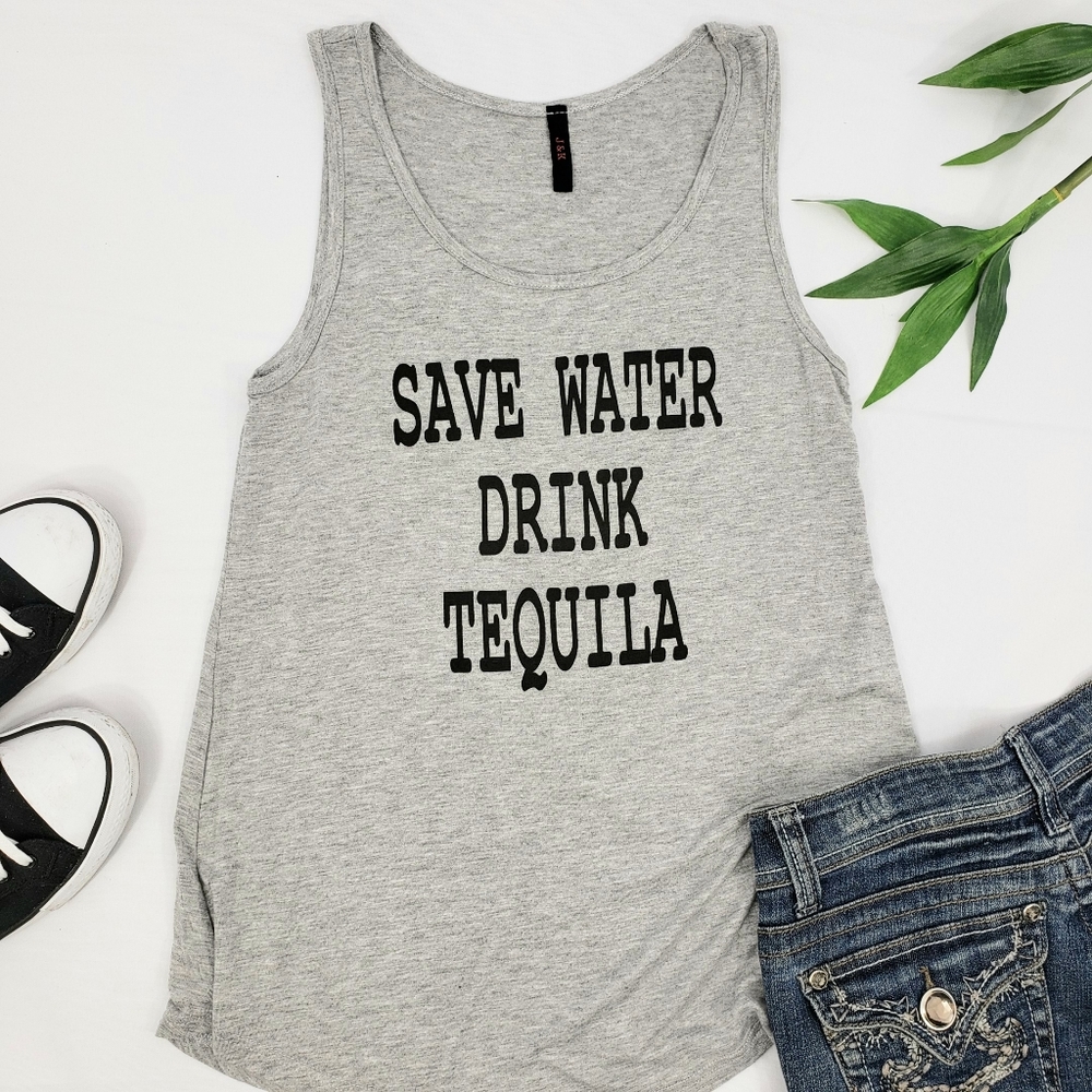 NEW Save Water Drink Tequila GraphicTank Top in Gray sz L